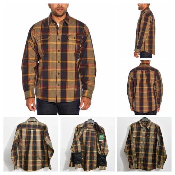 NWT  ORVIS Heavy Weight Flannel Men's  Hand Pockets Long Sleeve in  Brown - Picture 1 of 5